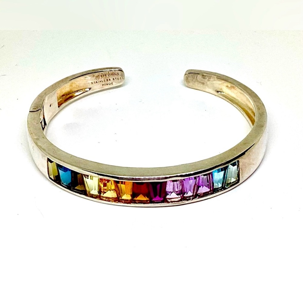 ❣️ 925 Rainbow 10.0 ct tw Gemstone Cuff ❣️ Baguette Sterling Silver Bracelet